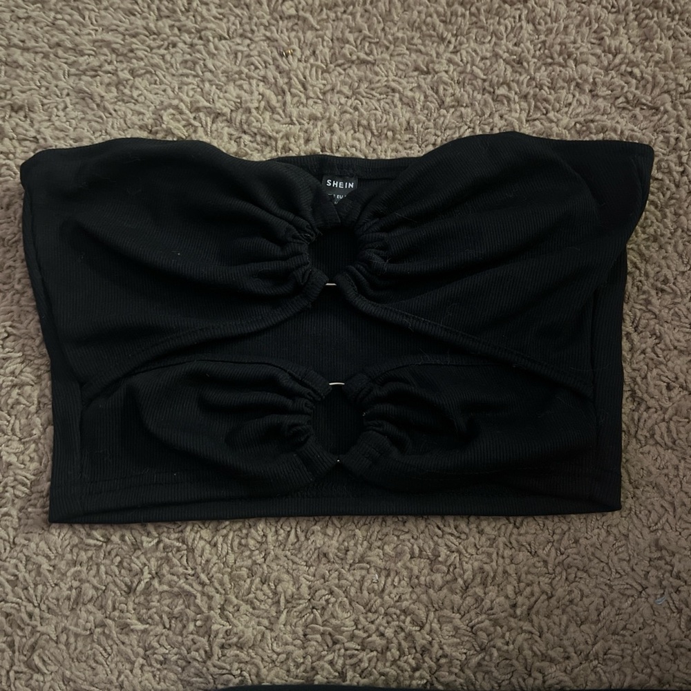 SHEIN Black Ruched Tube Top